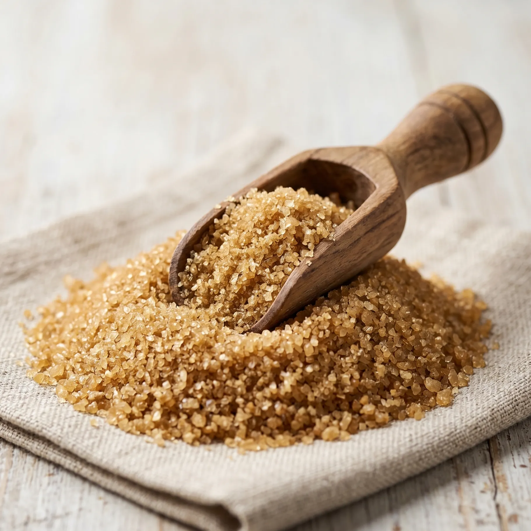 Unrefined golden sugar crystals, the family of sweeteners nolen gur belongs to